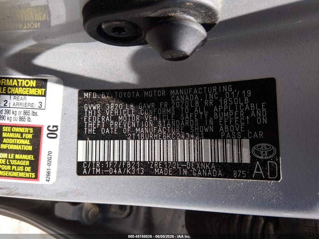 2T1BURHE6KC243421 2019 TOYOTA COROLLA photo no. 9