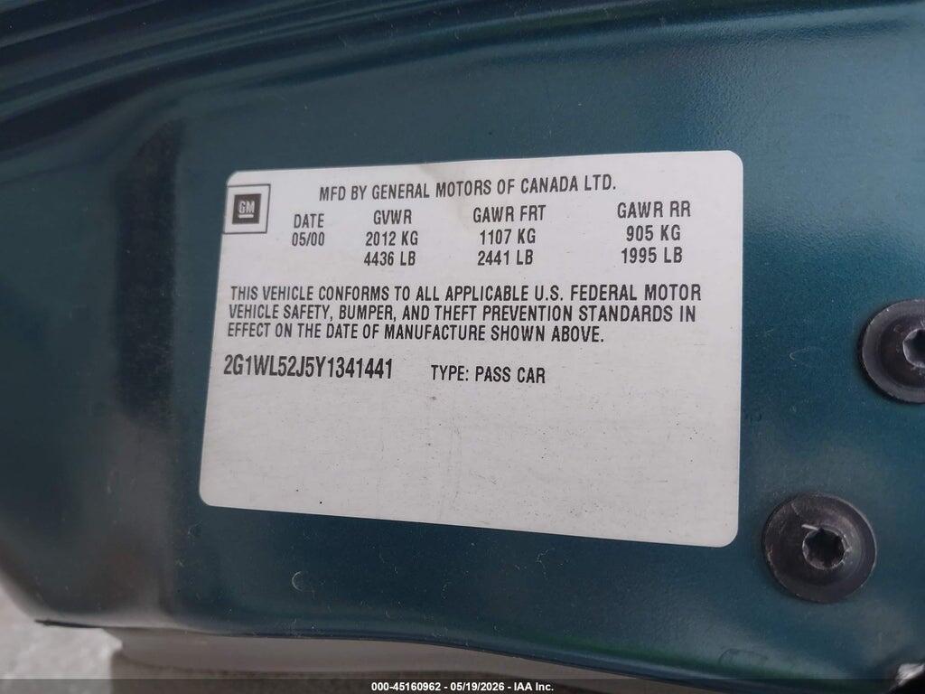 2G1WL52J5Y1341441 2000 CHEVROLET LUMINA photo no. 9