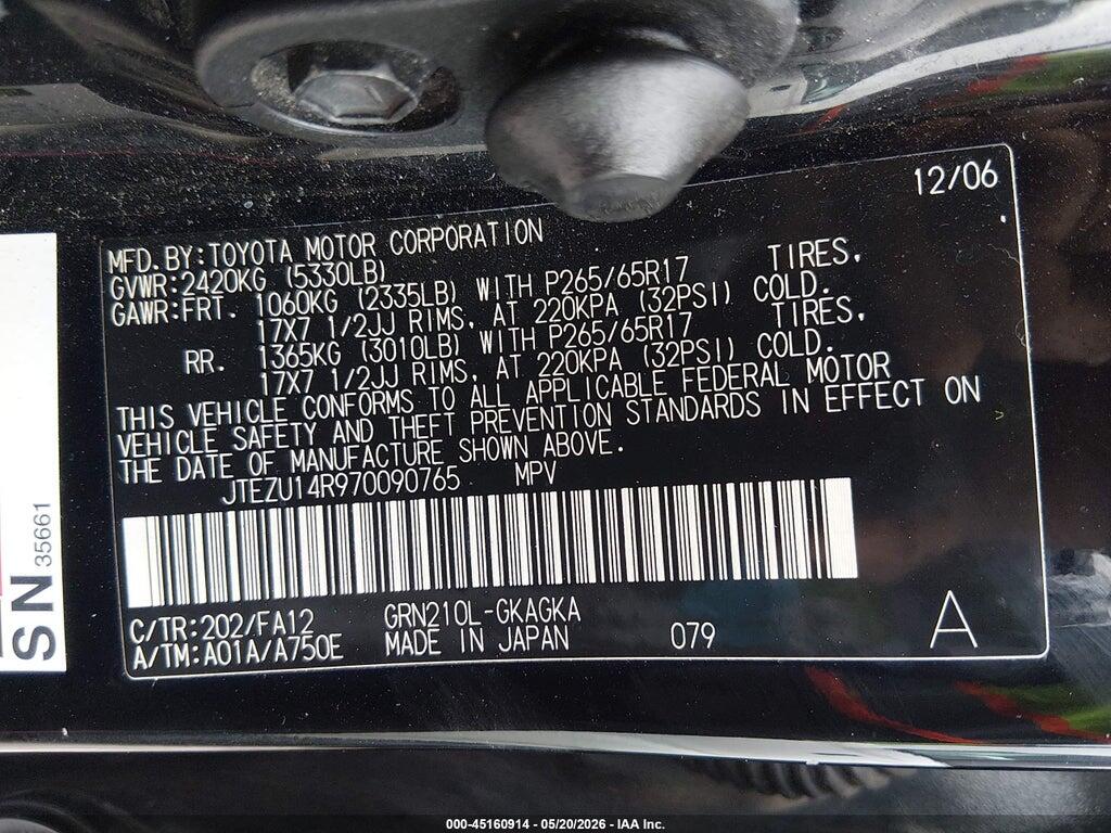 JTEZU14R970090765 2007 TOYOTA 4RUNNER photo no. 9