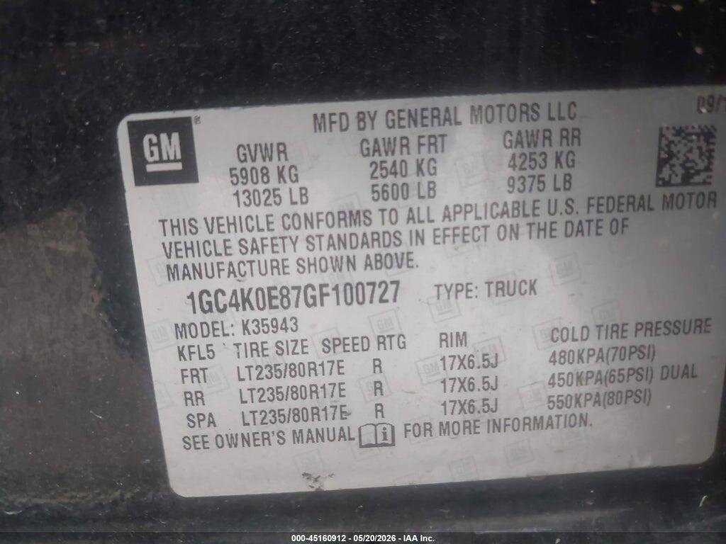 1GC4K0E87GF100727 2016 CHEVROLET SILVERADO 3500HD photo no. 9