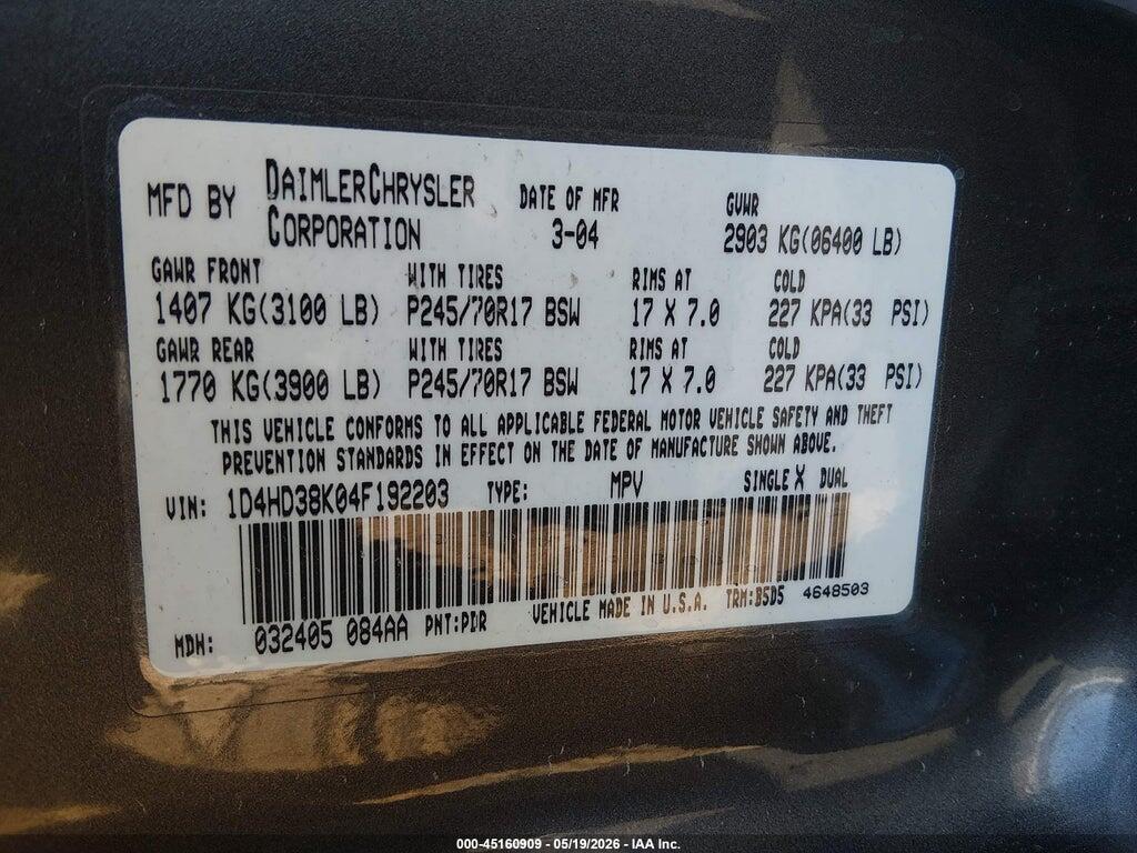 1D4HD38K04F192203 2004 DODGE DURANGO photo no. 9