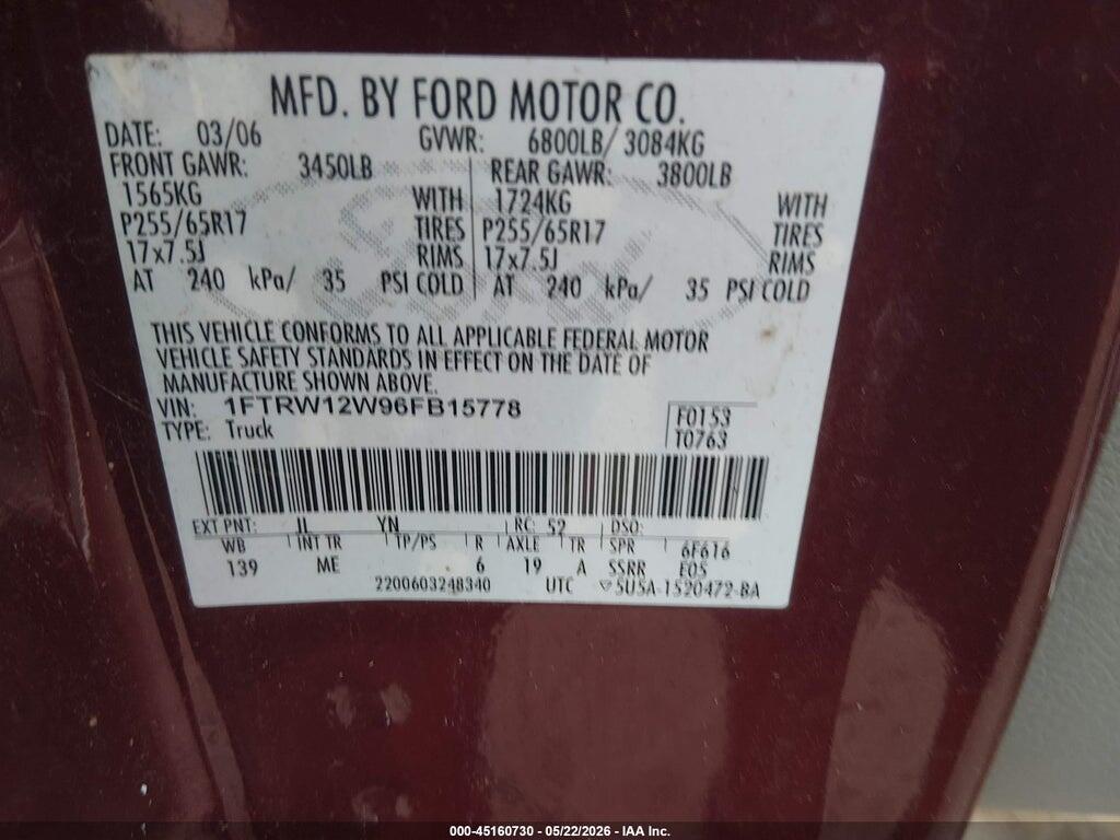 1FTRW12W96FB15778 2006 FORD F-150 photo no. 9