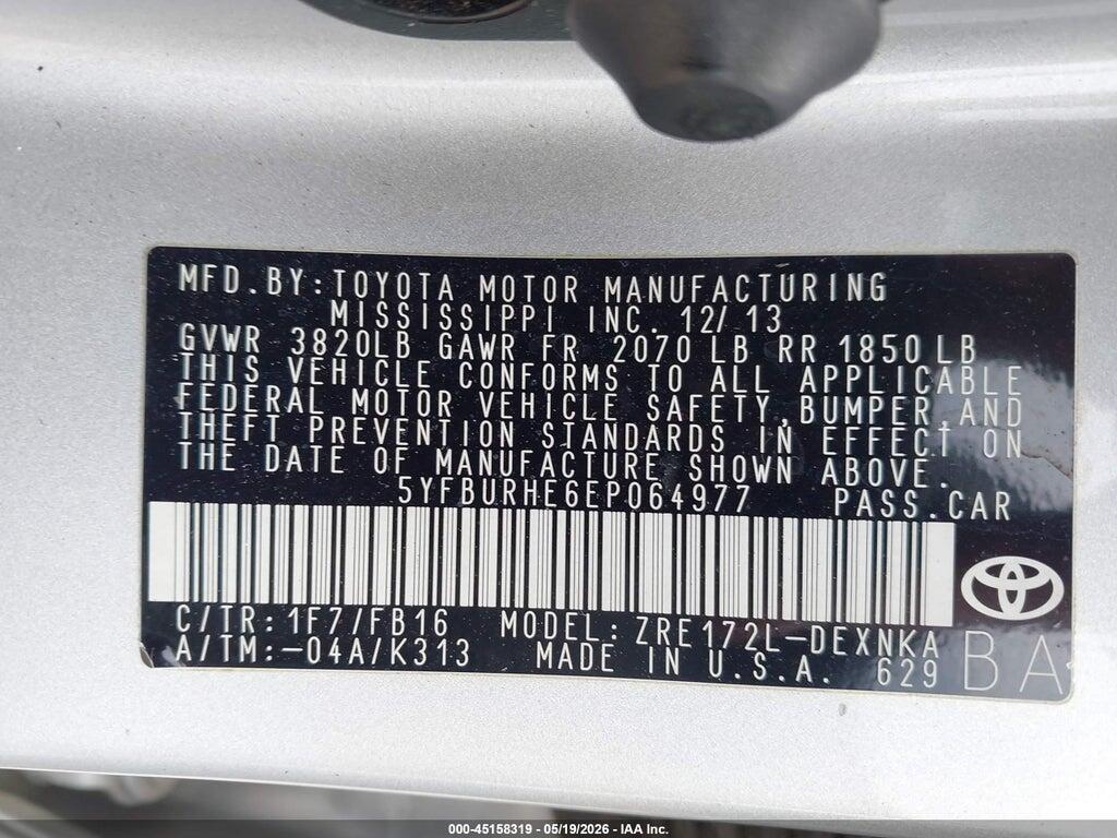 5YFBURHE6EP064977 2014 TOYOTA COROLLA photo no. 9