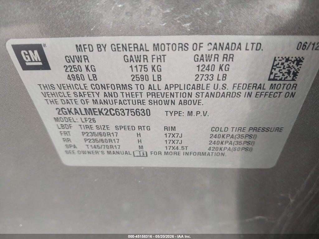2GKALMEK2C6375630 2012 GMC TERRAIN photo no. 9