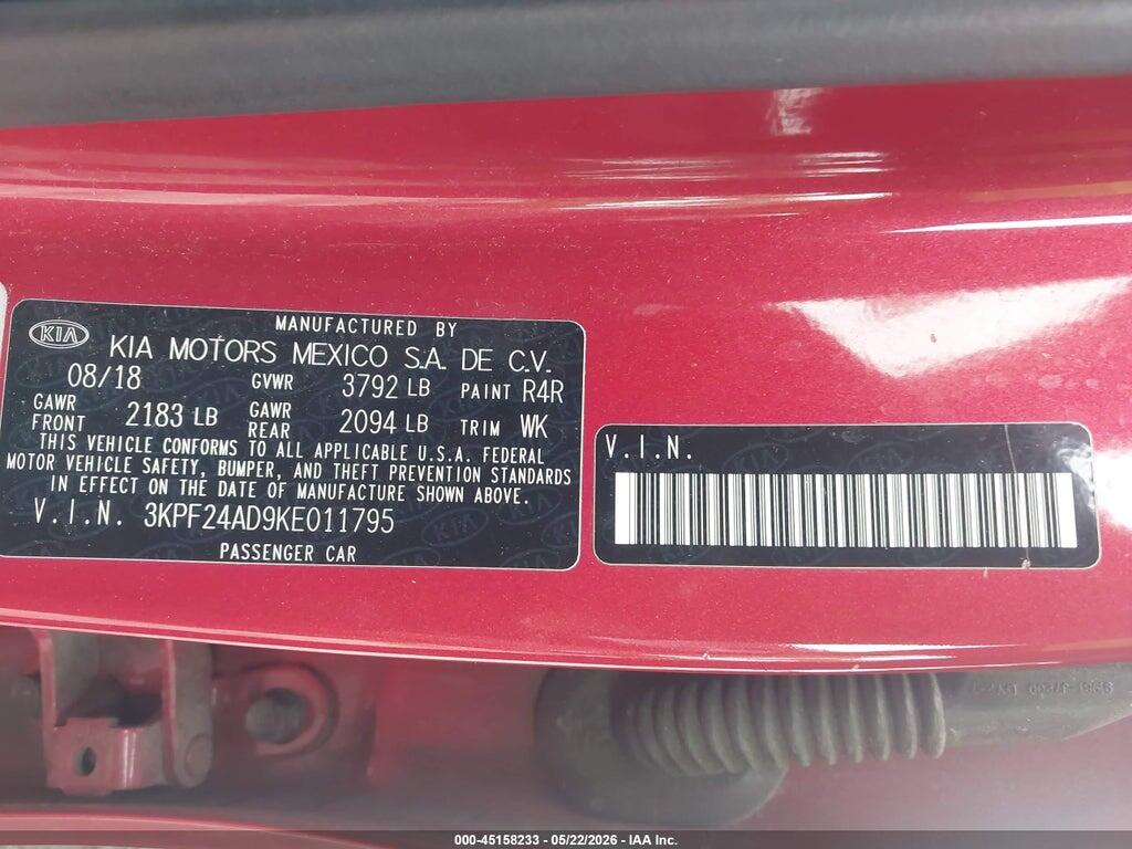 3KPF24AD9KE011795 2019 KIA FORTE photo no. 9
