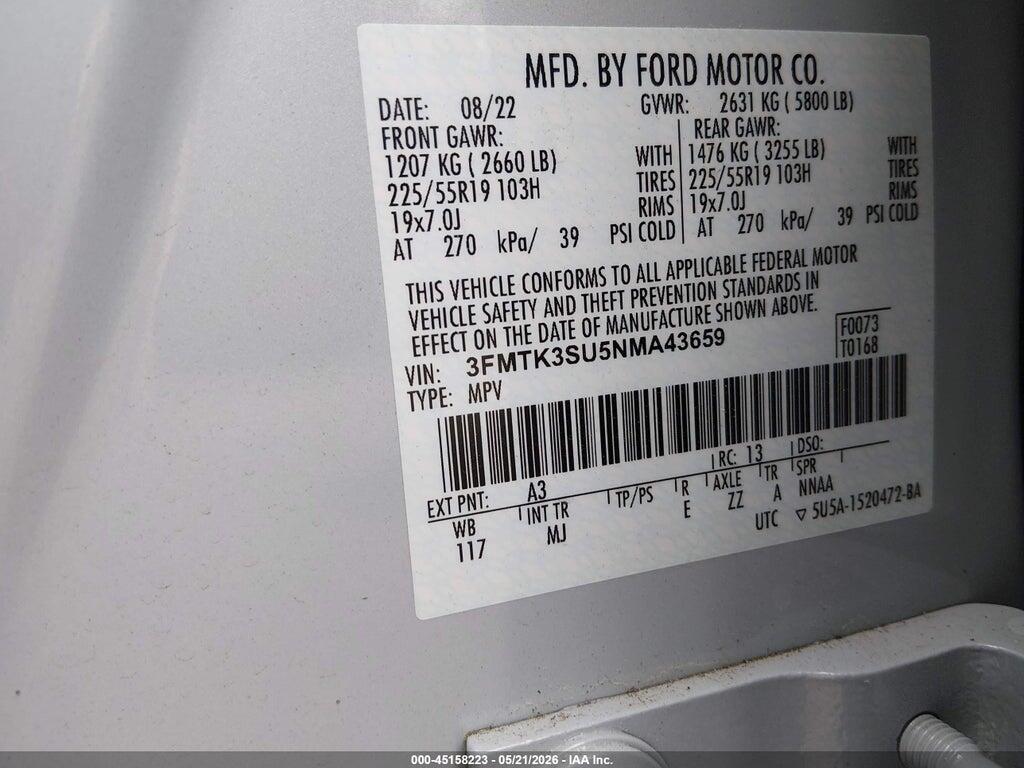 3FMTK3SU5NMA43659 2022 FORD MUSTANG MACH-E photo no. 9