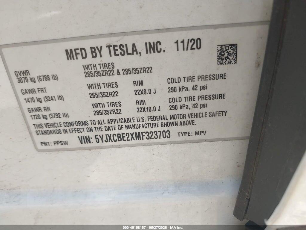 5YJXCBE2XMF323703 2021 TESLA MODEL X photo no. 9