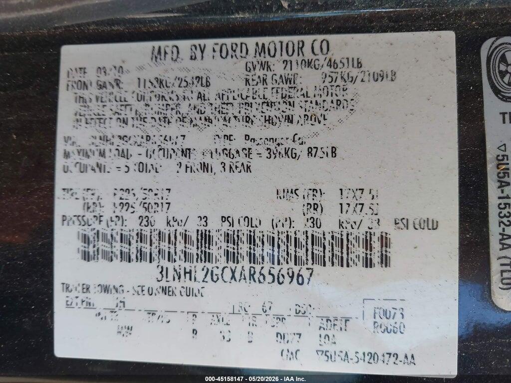3LNHL2GCXAR656967 2010 LINCOLN MKZ photo no. 9