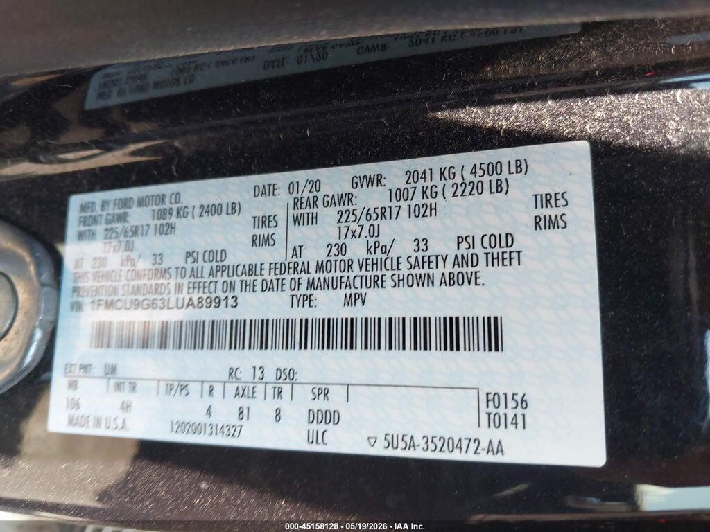 1FMCU9G63LUA89913 2020 FORD ESCAPE photo no. 9