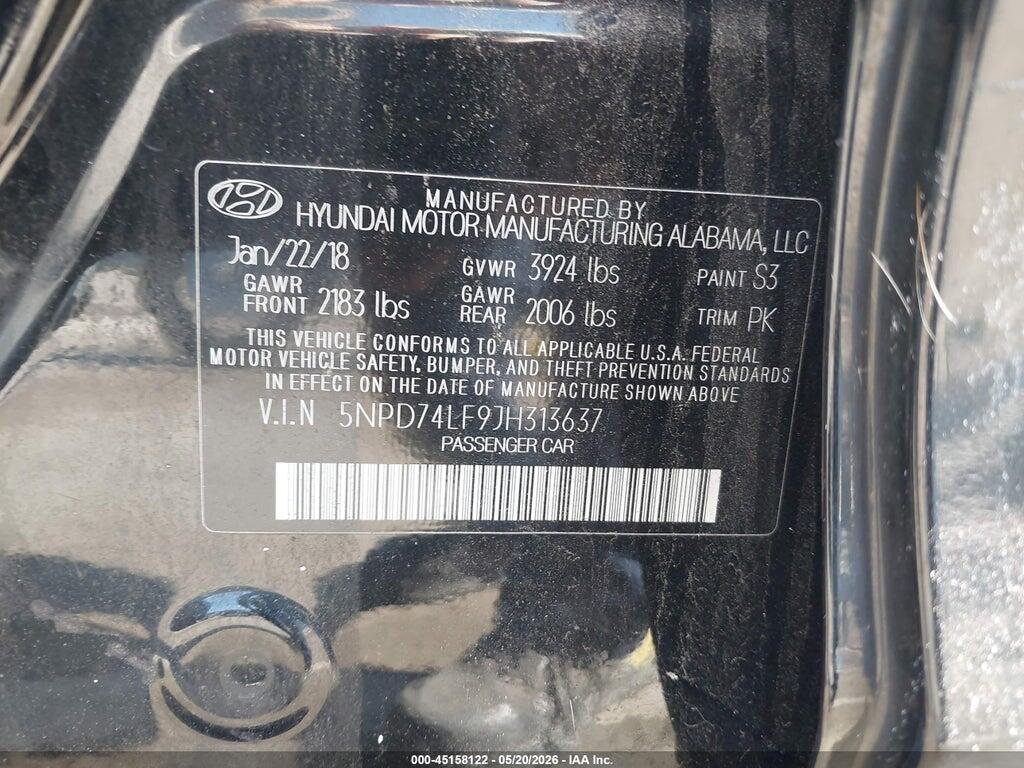 5NPD74LF9JH313637 2018 HYUNDAI ELANTRA photo no. 9