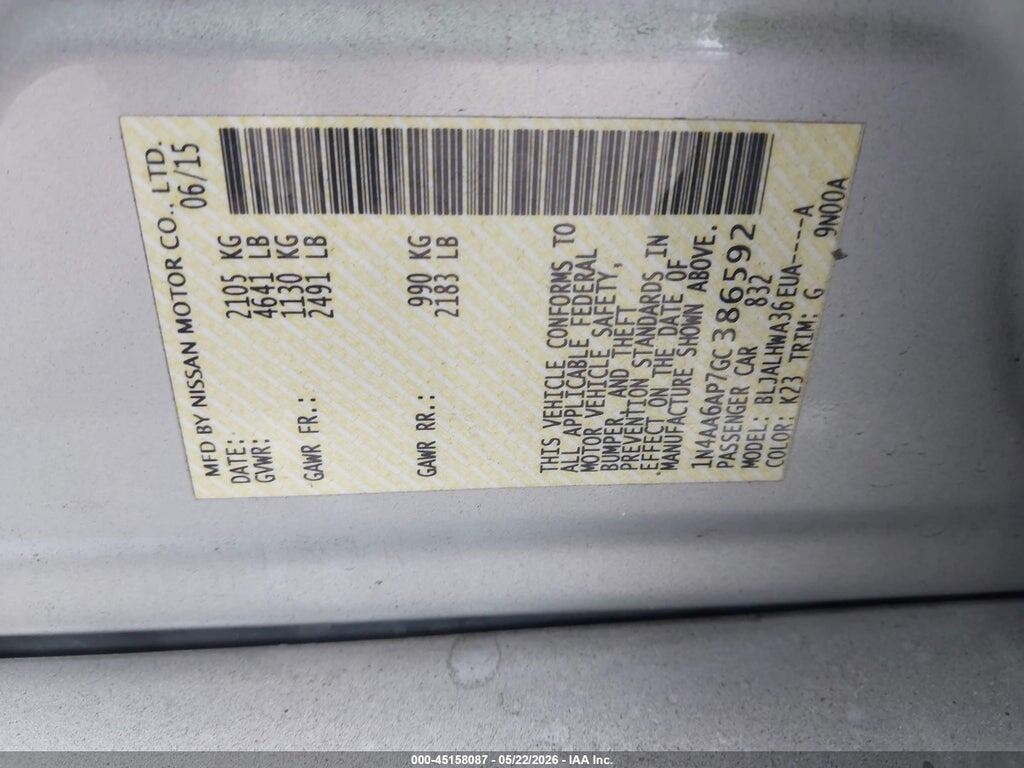 1N4AA6AP7GC386592 2016 NISSAN MAXIMA photo no. 9