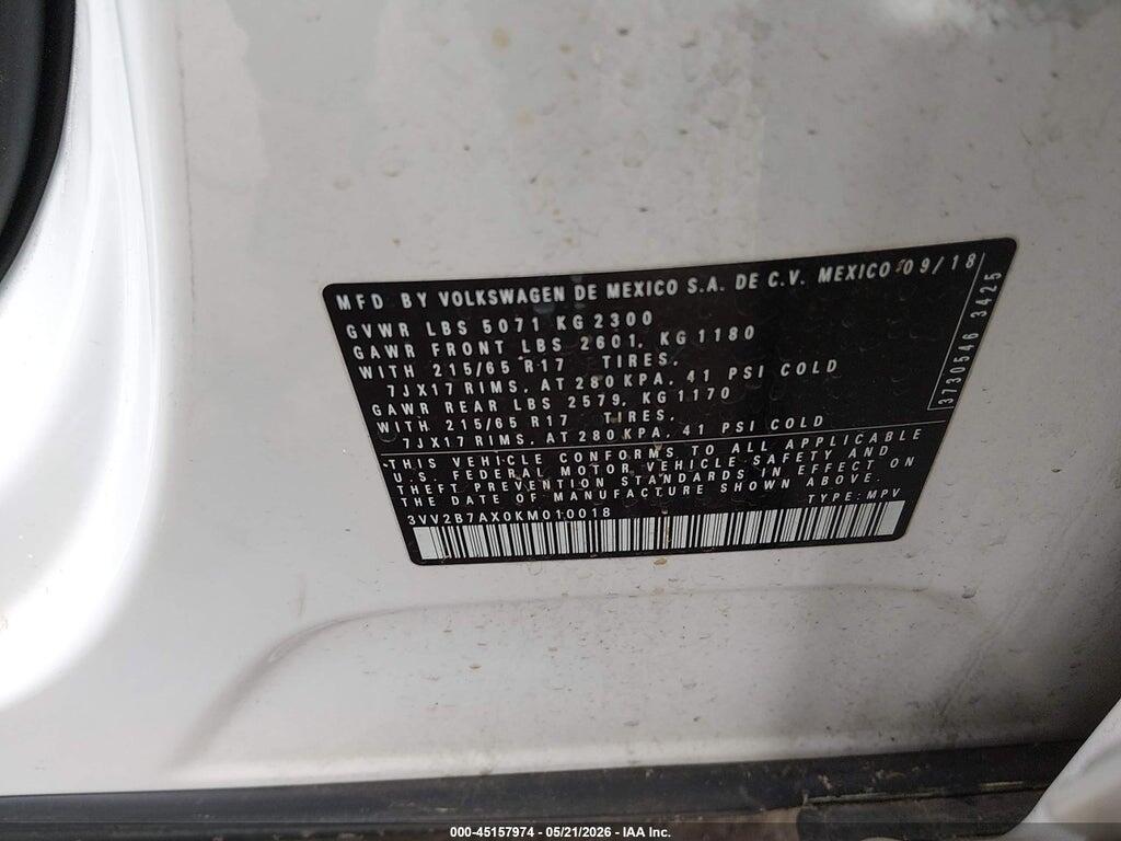 3VV2B7AX0KM010018 2019 VOLKSWAGEN TIGUAN photo no. 9