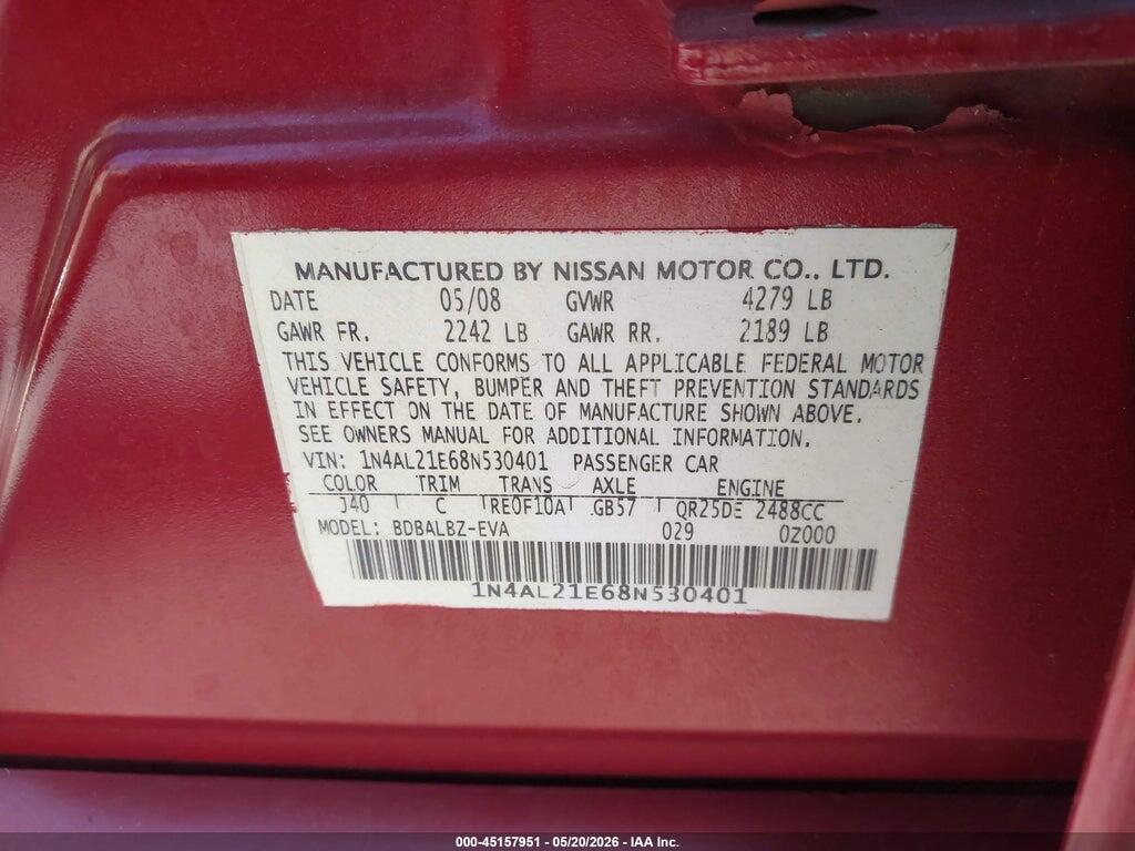 1N4AL21E68N530401 2008 NISSAN ALTIMA photo no. 9