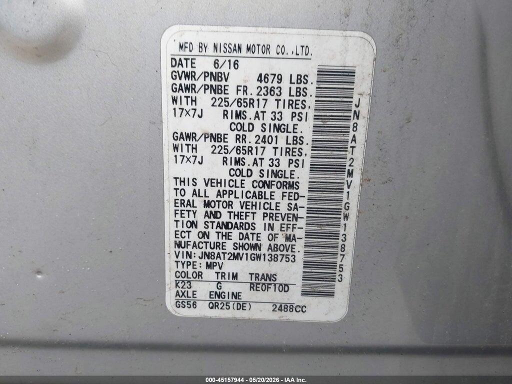 JN8AT2MV1GW138753 2016 NISSAN ROGUE photo no. 9