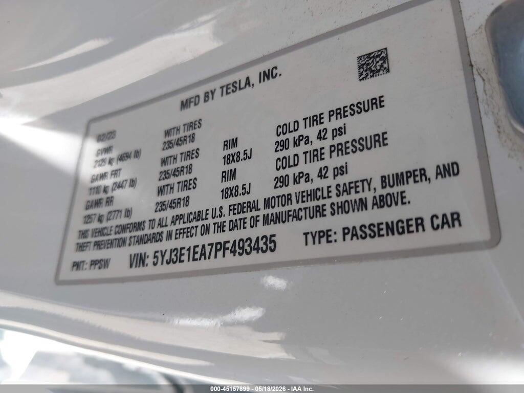 5YJ3E1EA7PF493435 2023 TESLA MODEL 3 photo no. 9