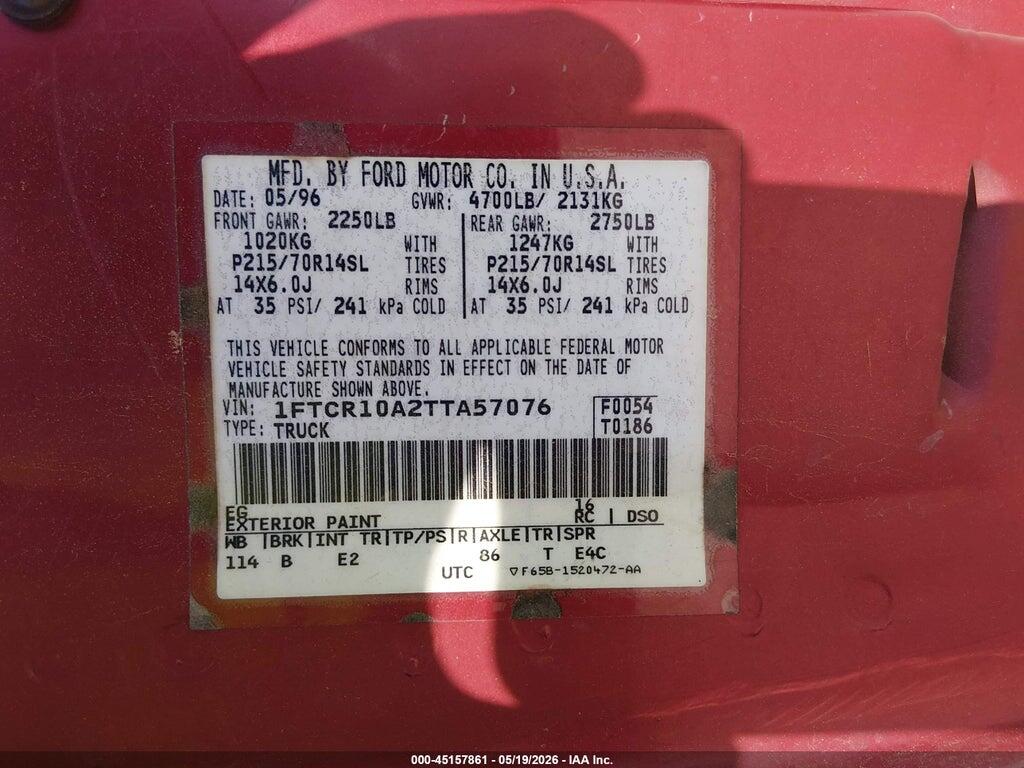 1FTCR10A2TTA57076 1996 FORD RANGER photo no. 9