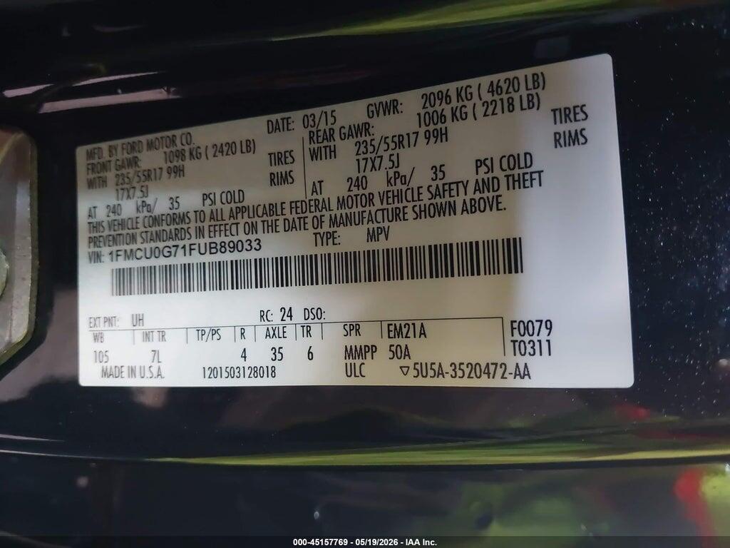 1FMCU0G71FUB89033 2015 FORD ESCAPE photo no. 9