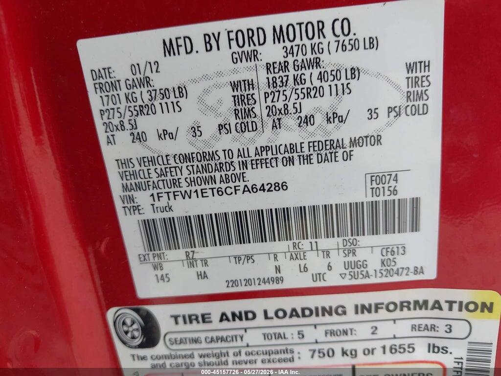 1FTFW1ET6CFA64286 2012 FORD F-150 photo no. 9