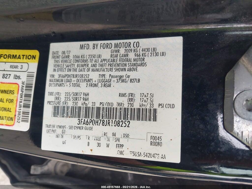3FA6P0H78JR108252 2018 FORD FUSION photo no. 9