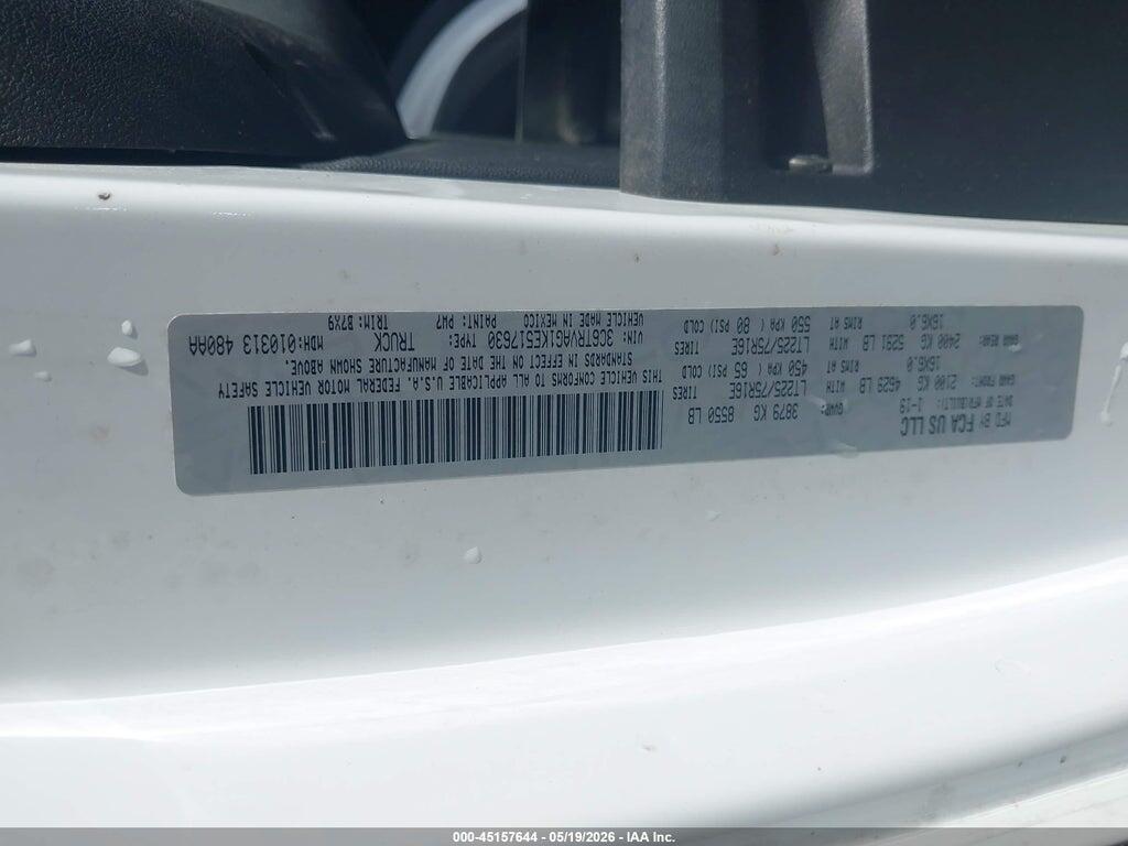 3C6TRVAG1KE517630 2019 RAM PROMASTER 1500 photo no. 9
