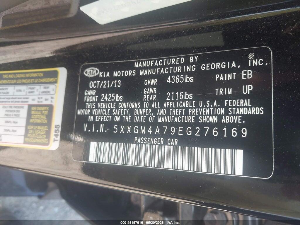 5XXGM4A79EG276169 2014 KIA OPTIMA photo no. 9