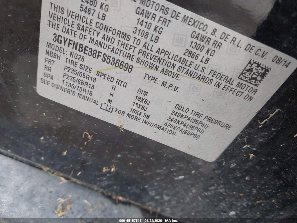 3GYFNBE38FS536698 2015 CADILLAC SRX photo no. 9