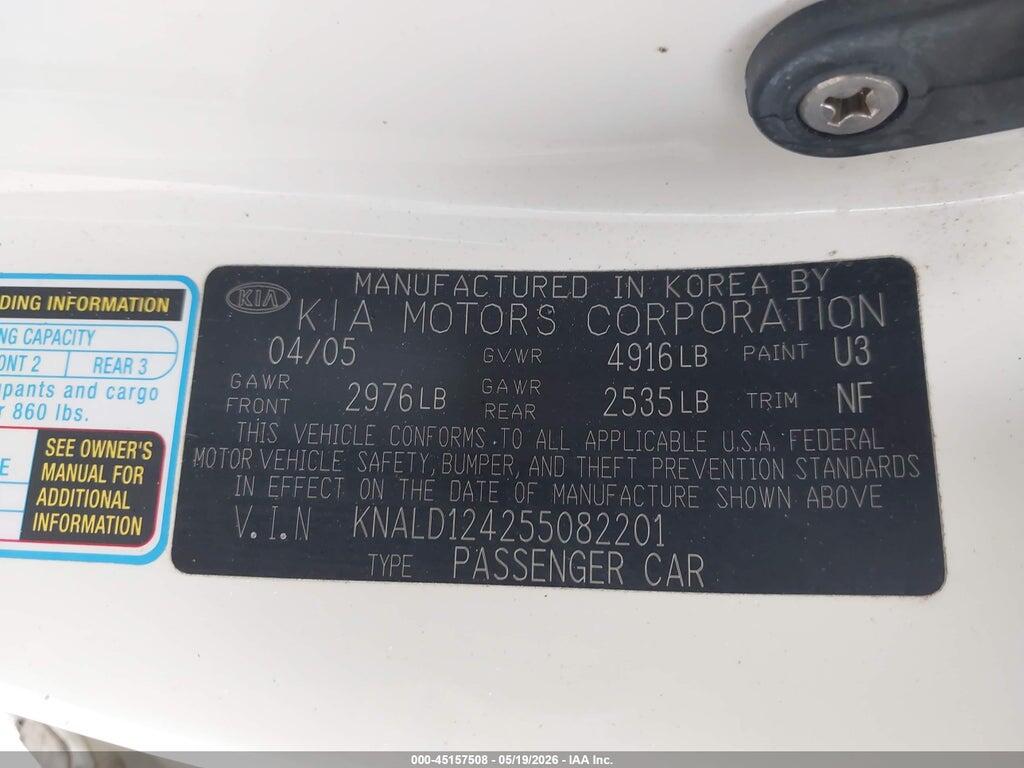 KNALD124255082201 2005 KIA AMANTI photo no. 9