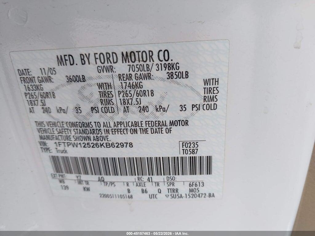 1FTPW12526KB62978 2006 FORD F-150 photo no. 9