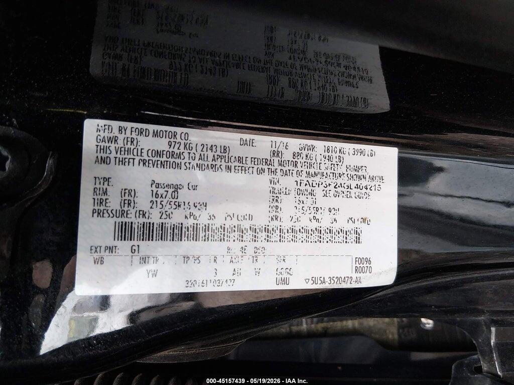 1FADP3F24GL404215 2016 FORD FOCUS photo no. 9