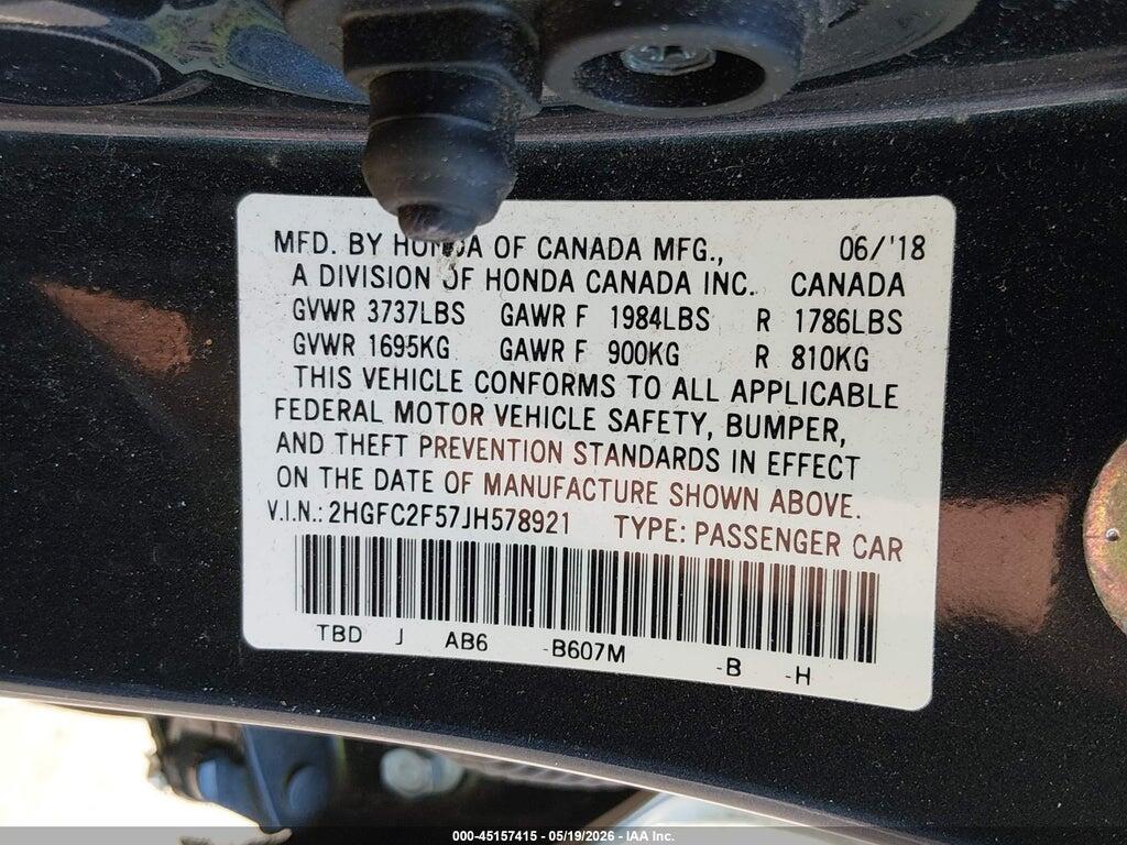 2HGFC2F57JH578921 2018 HONDA CIVIC photo no. 9