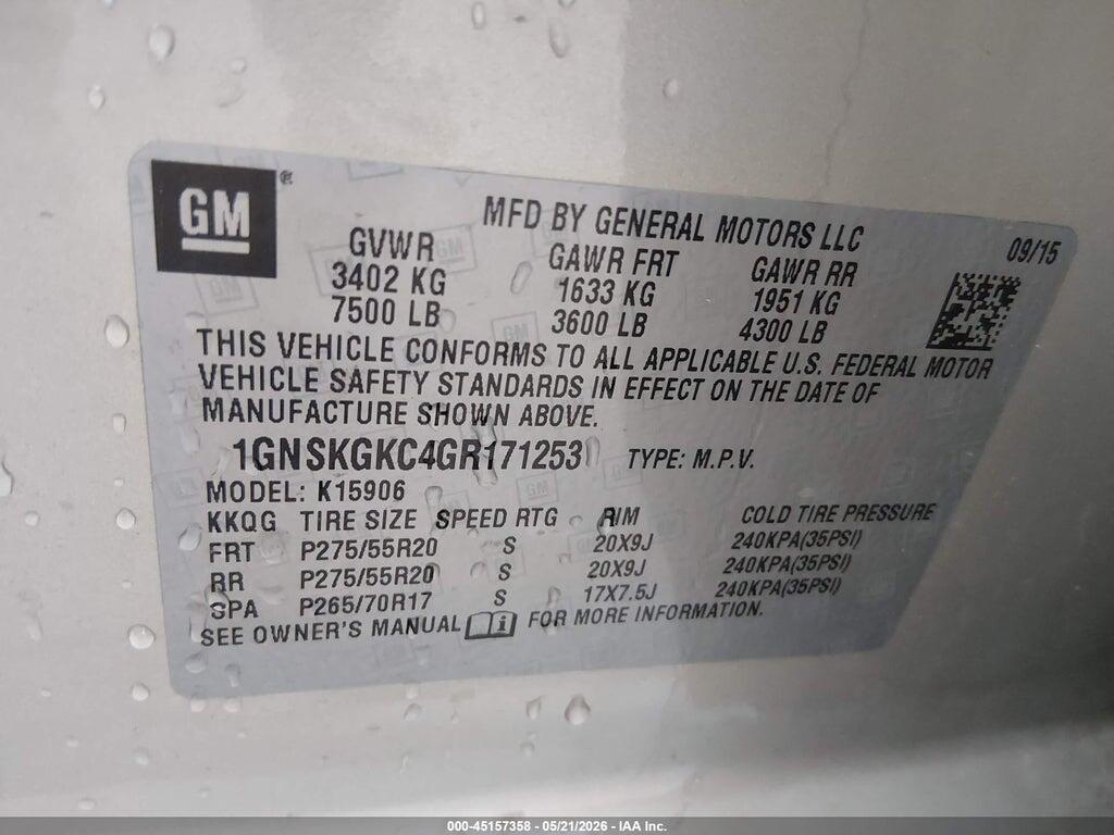 1GNSKGKC4GR171253 2016 CHEVROLET SUBURBAN photo no. 9