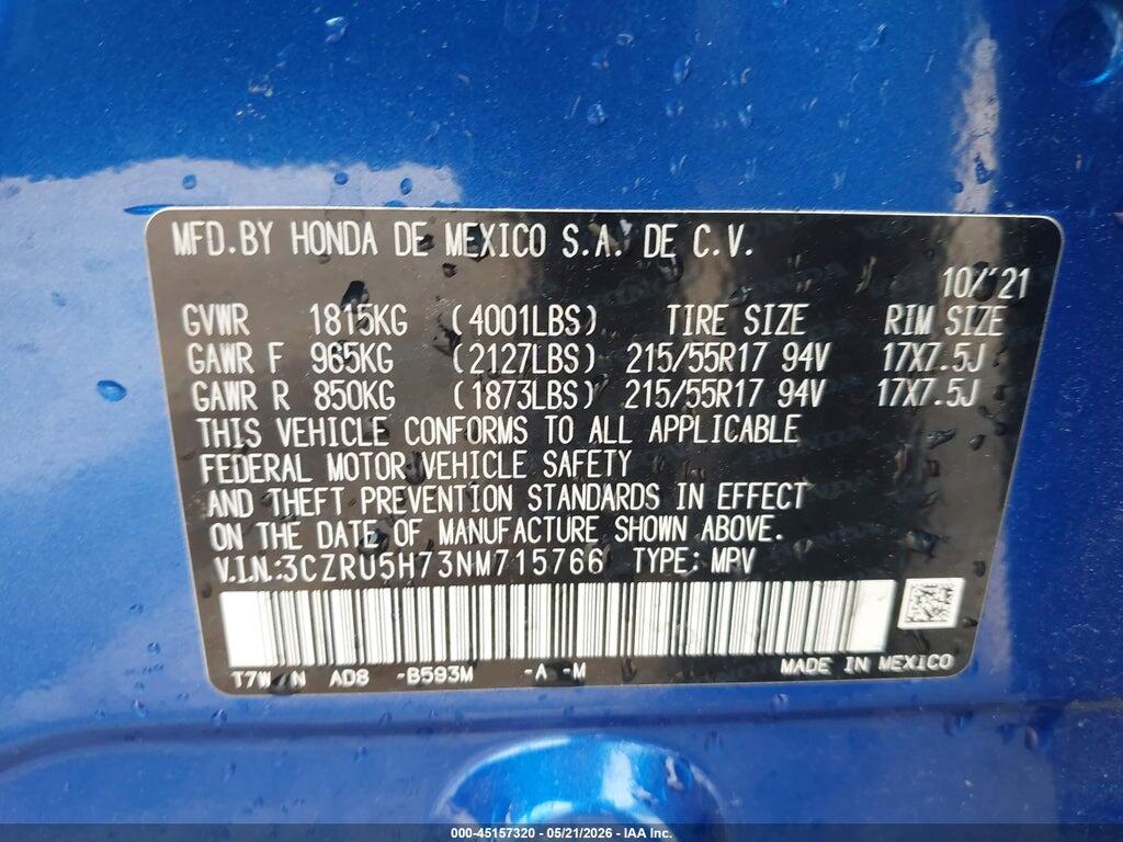 3CZRU5H73NM715766 2022 HONDA HR-V photo no. 9