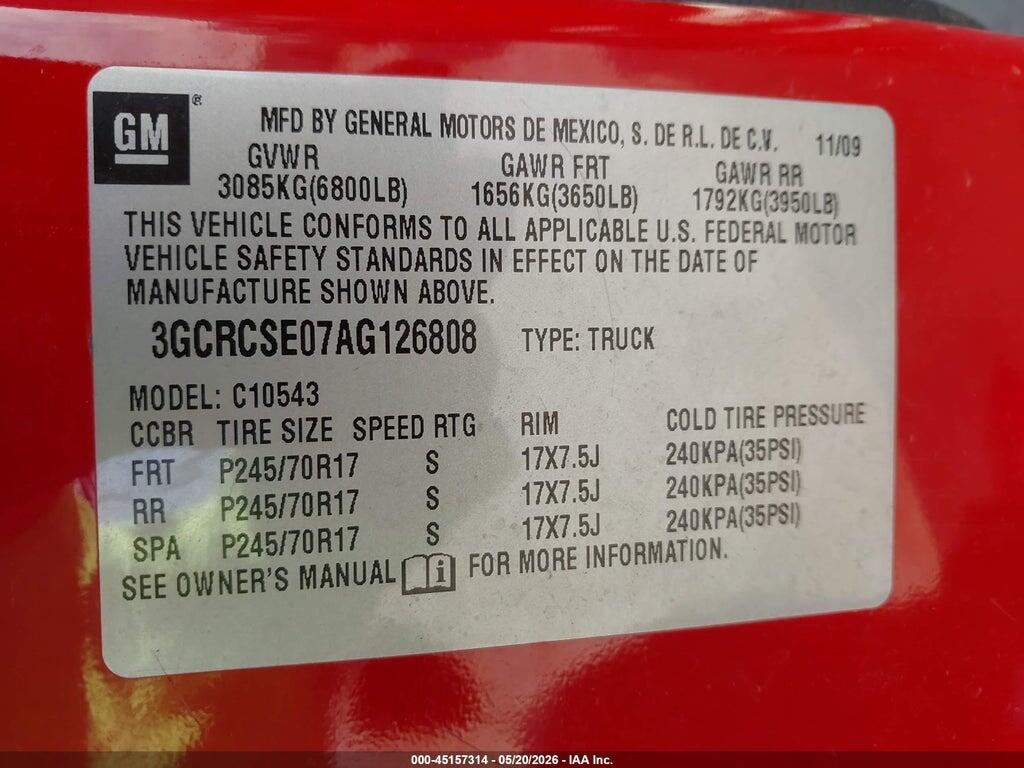 3GCRCSE07AG126808 2010 CHEVROLET SILVERADO 1500 photo no. 9
