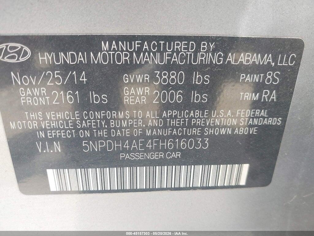 5NPDH4AE4FH616033 2015 HYUNDAI ELANTRA photo no. 9