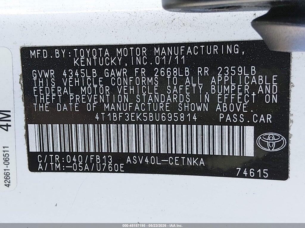 4T1BF3EK5BU695814 2011 TOYOTA CAMRY photo no. 9