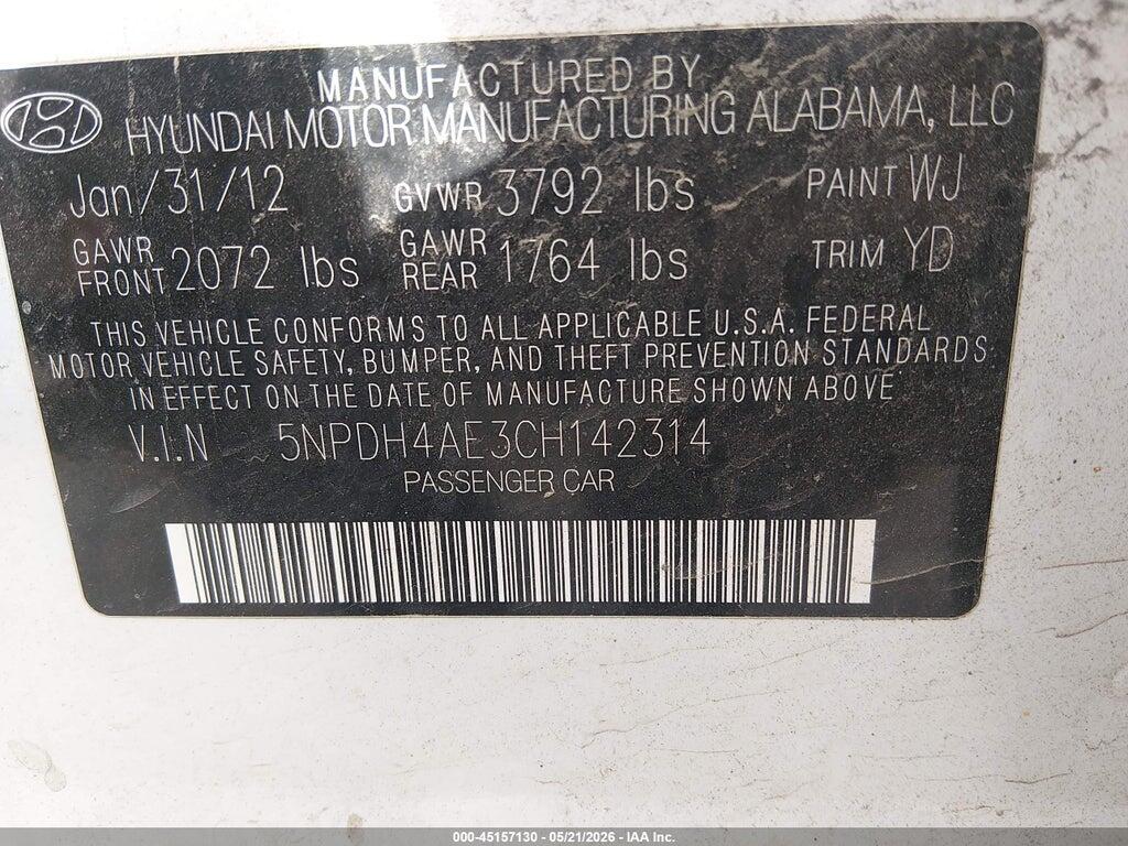 5NPDH4AE3CH142314 2012 HYUNDAI ELANTRA photo no. 9