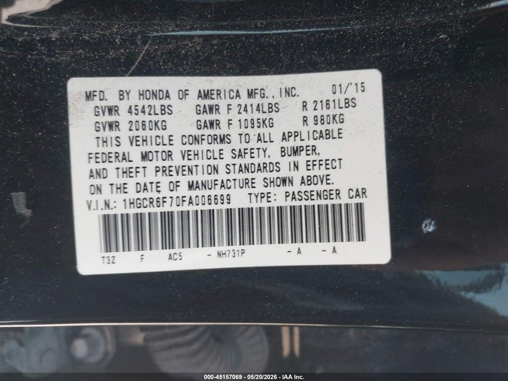 1HGCR6F70FA006699 2015 HONDA ACCORD HYBRID photo no. 9