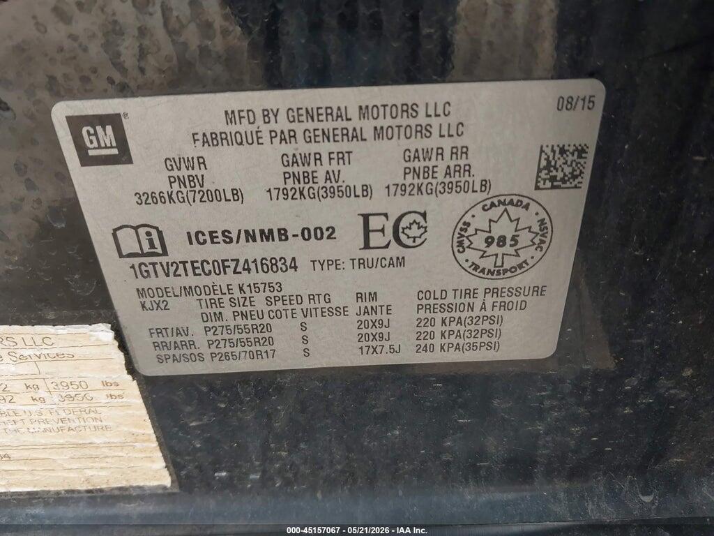 1GTV2TEC0FZ416834 2015 GMC SIERRA 1500 photo no. 9