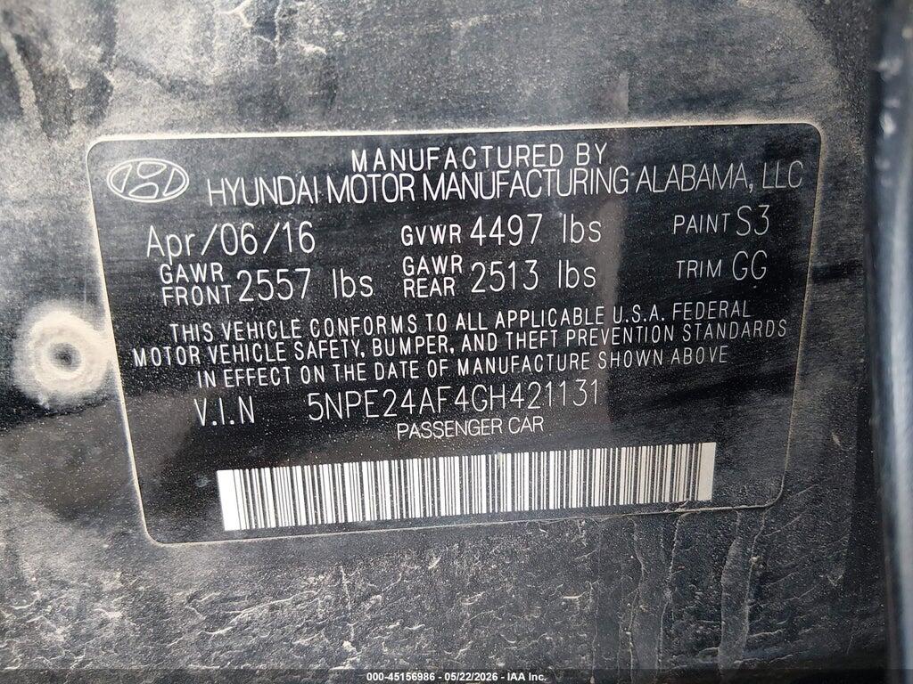 5NPE24AF4GH421131 2016 HYUNDAI SONATA photo no. 9