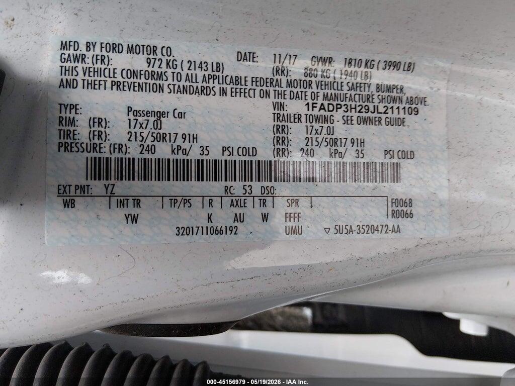 1FADP3H29JL211109 2018 FORD FOCUS photo no. 9