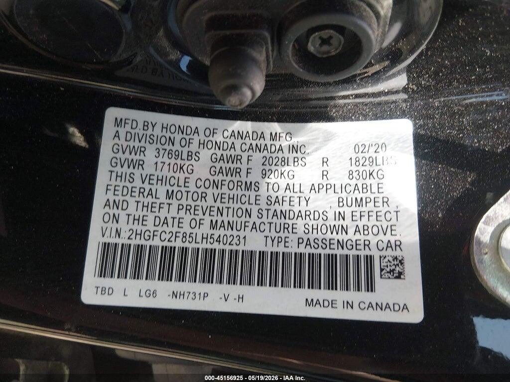 2HGFC2F85LH540231 2020 HONDA CIVIC photo no. 9