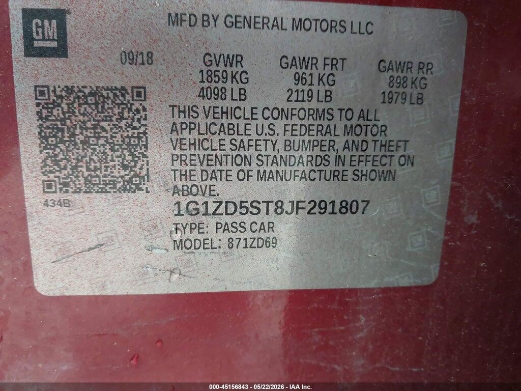 1G1ZD5ST8JF291807 2018 CHEVROLET MALIBU photo no. 9