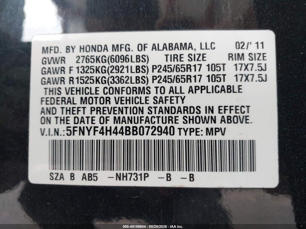 5FNYF4H44BB072940 2011 HONDA PILOT photo no. 9