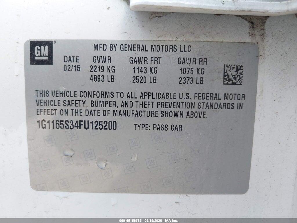 1G1165S34FU125200 2015 CHEVROLET IMPALA photo no. 9