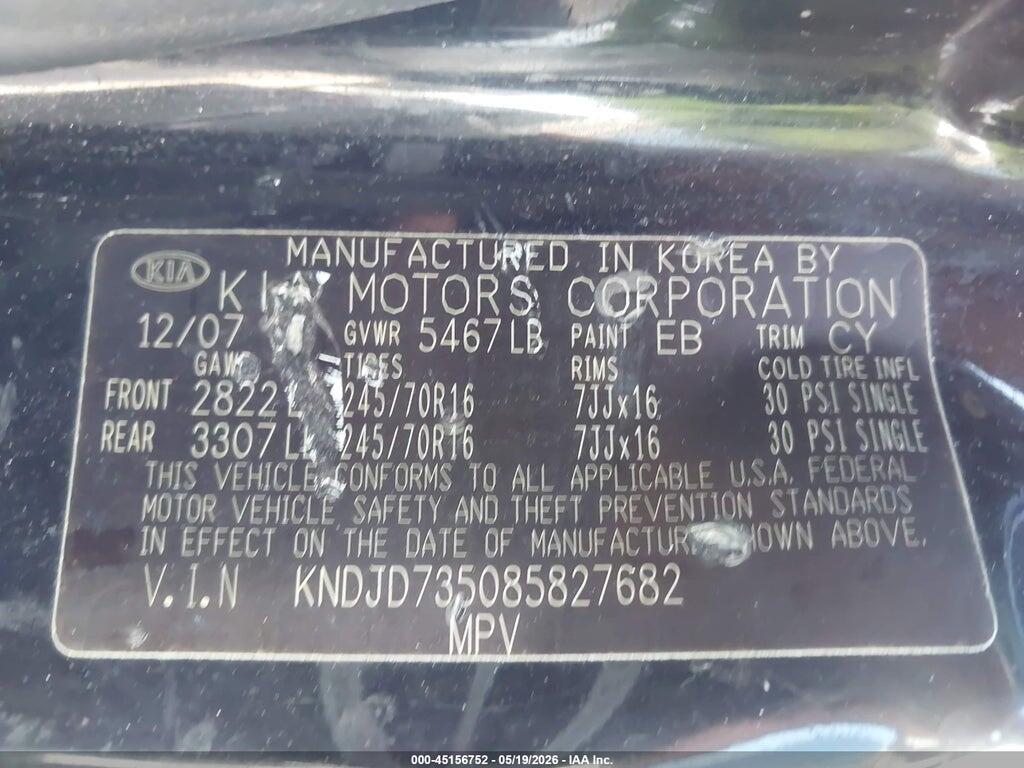 KNDJD735085827682 2008 KIA SORENTO photo no. 9