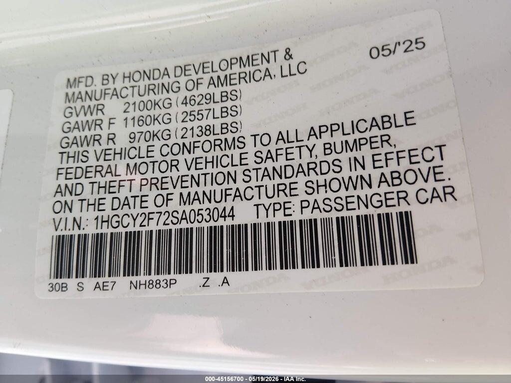 1HGCY2F72SA053044 2025 HONDA ACCORD HYBRID photo no. 9