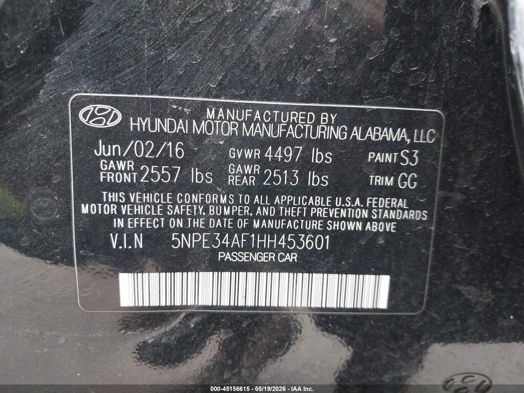 5NPE34AF1HH453601 2017 HYUNDAI SONATA photo no. 9