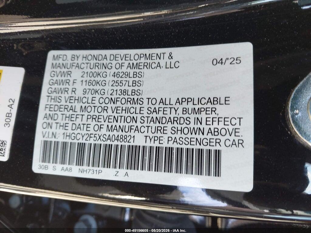 1HGCY2F5XSA048821 2025 HONDA ACCORD HYBRID photo no. 9