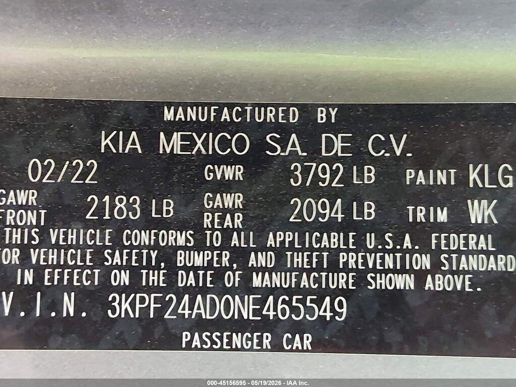 3KPF24AD0NE465549 2022 KIA FORTE photo no. 9
