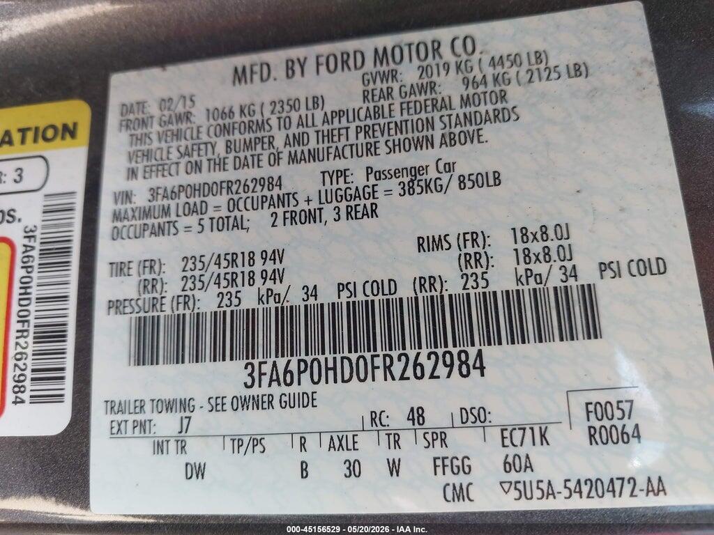 3FA6P0HD0FR262984 2015 FORD FUSION photo no. 9